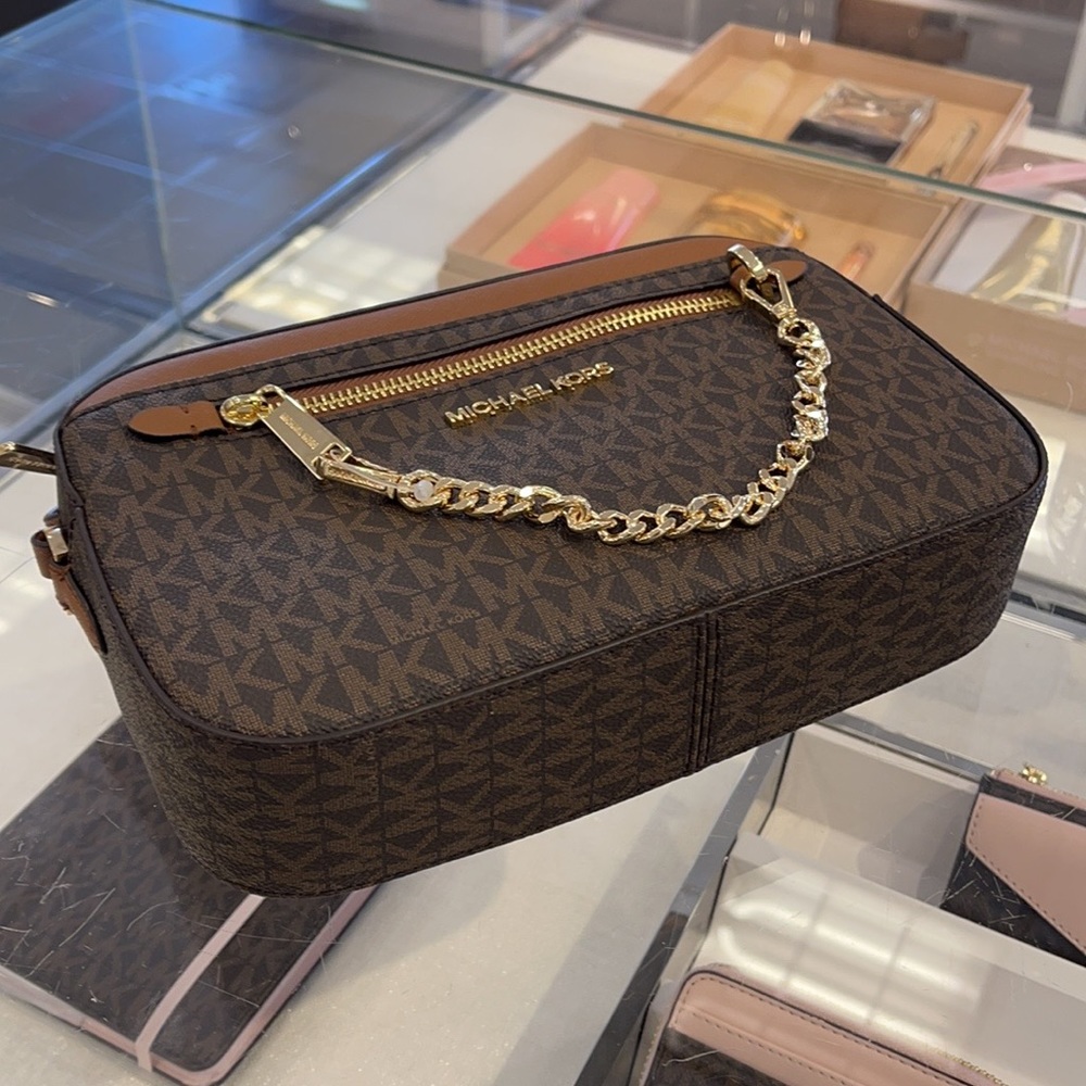Michael Kors Jet Set Item Large East West Zip Chain MK Signature Crossbody Bag - Picture 11 of 16